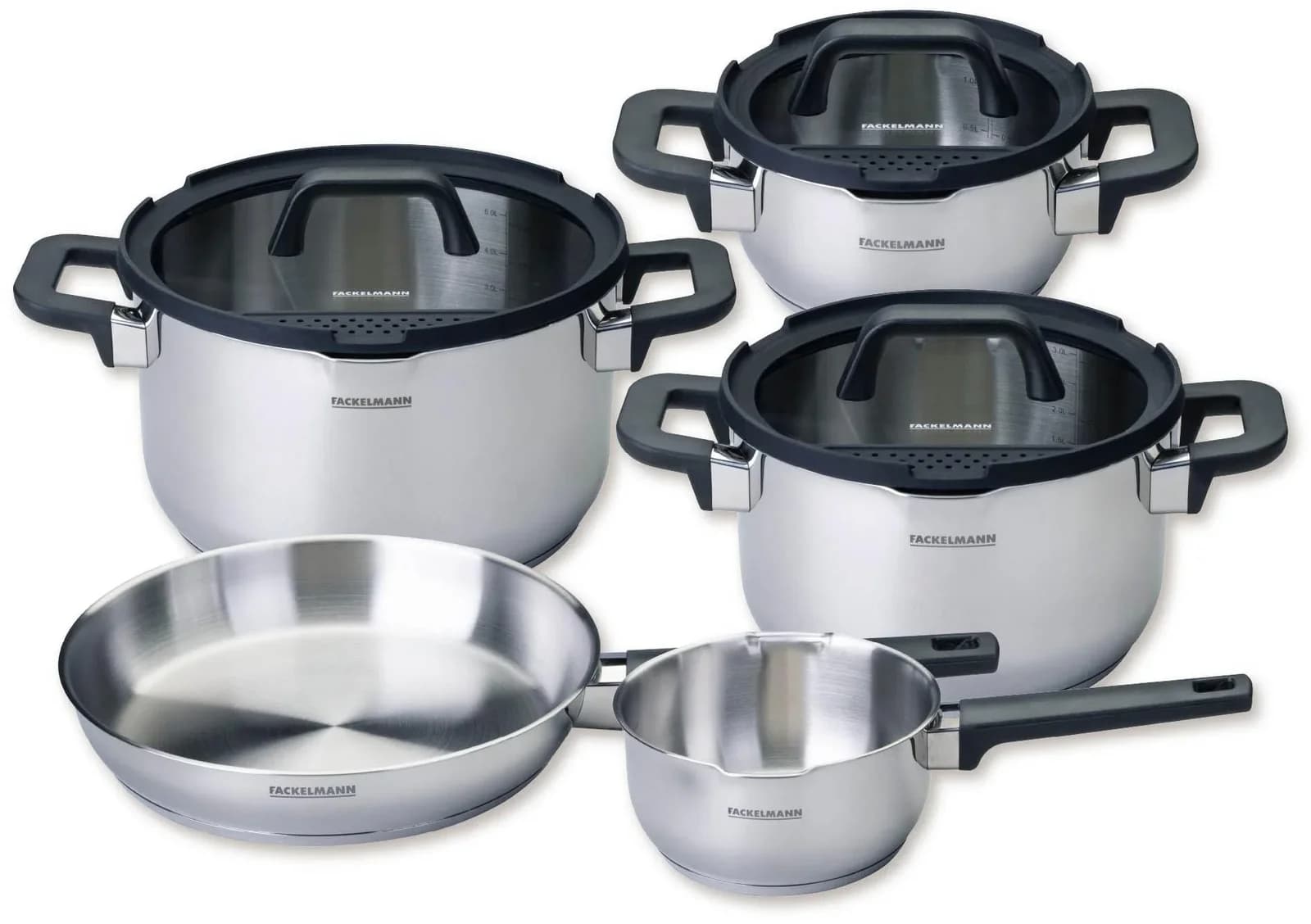 Fackelmann Topf-Set Elmau 8-tlg. Silber/Schwarz Edelstahl