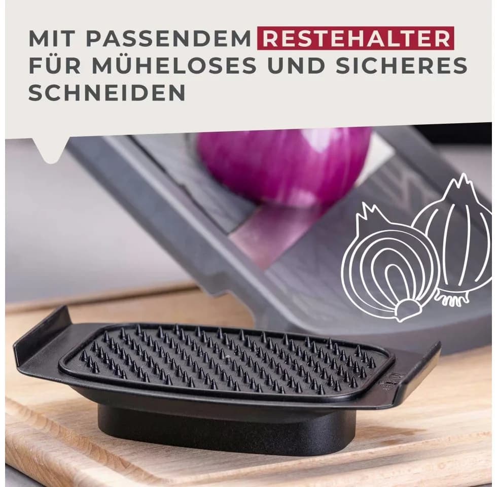 Fackelmann Gemüsehobel mit Restehalter aschgrau