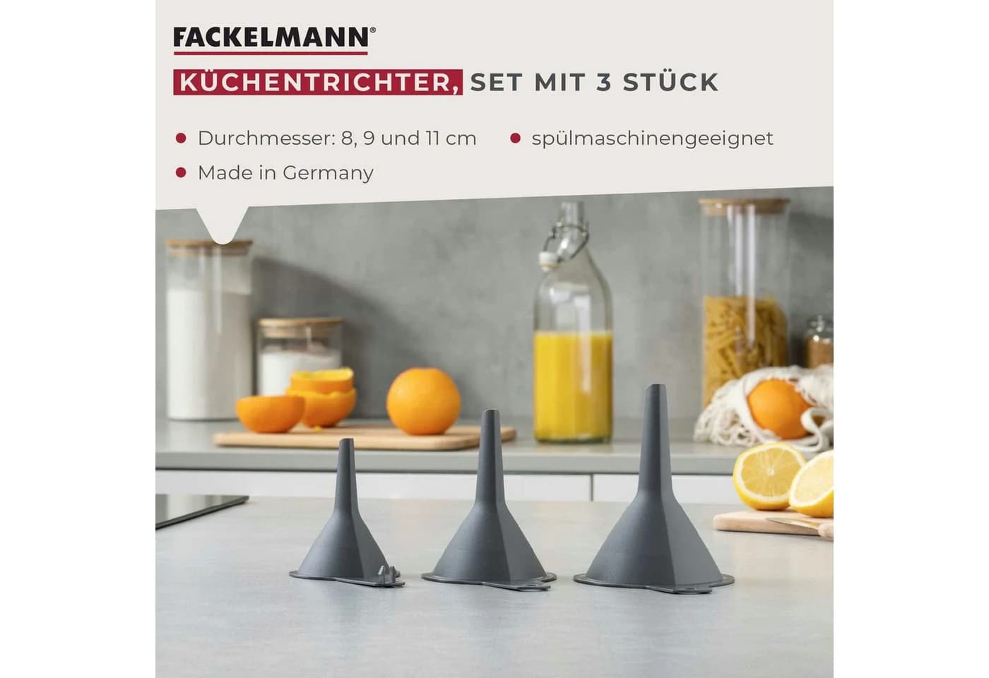FACKELMANN Trichter-Set 3-teilig Grau Kunststoff - Bild 4
