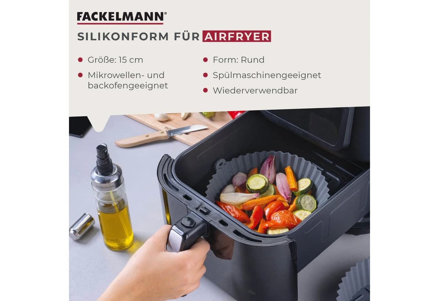 FACKELMANN Silikonform Backform für Heißluftfritteuse, Rundform - Bild 3