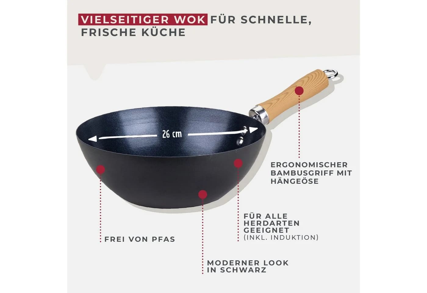 FACKELMANN Antihaft-Wokpfanne Karbonstahl Bambusgriff - Bild 2
