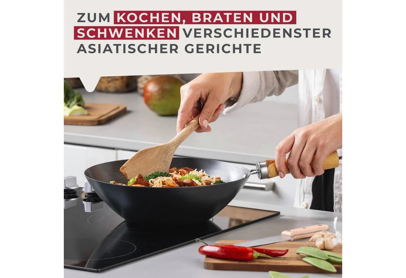 FACKELMANN Antihaft-Wokpfanne Karbonstahl Bambusgriff - Bild 4