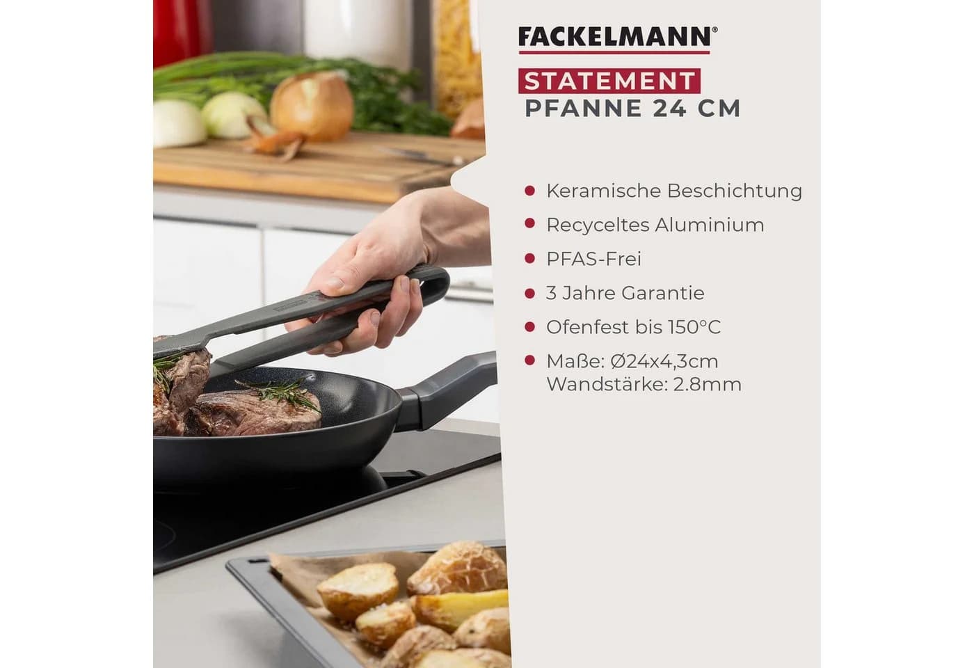 FACKELMANN Bratpfanne 24cm Statement Keramik-Antihaft Aluminium Induktion