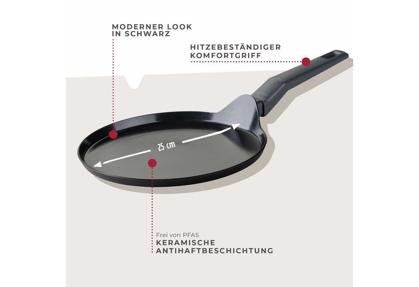 FACKELMANN Crêpepfanne 25cm Statement Schwarz Grau Keramik Antihaft - Bild 2