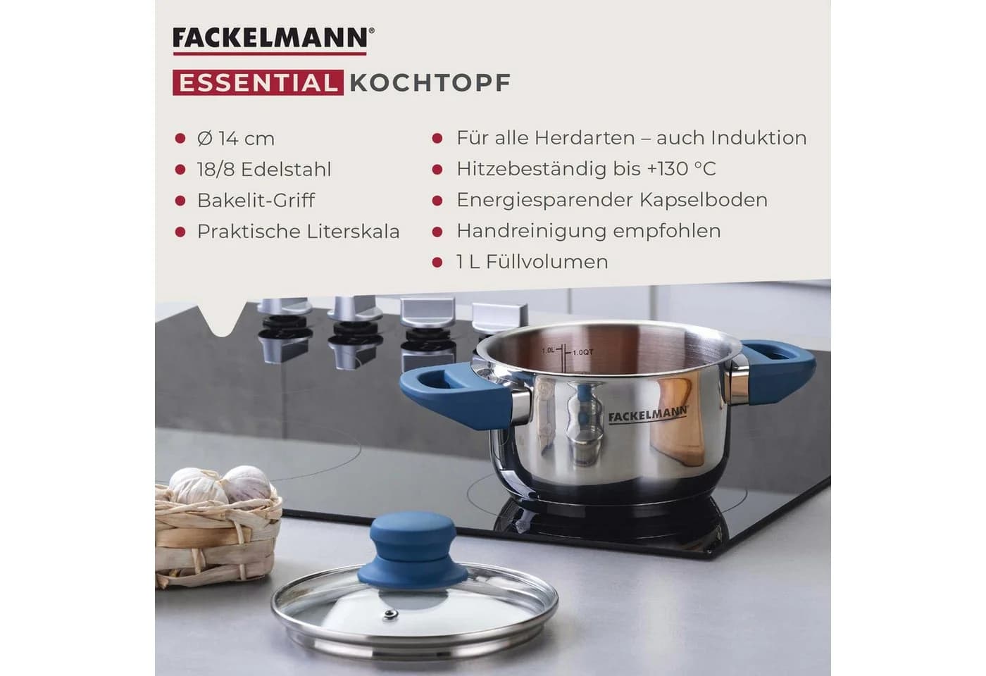 FACKELMANN Kochtopf Edelstahl mit Deckel, Suppentopf, Induktionsgeeignet - Bild 3