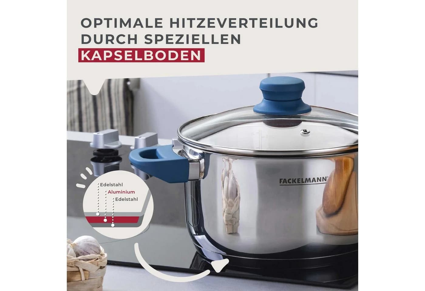 FACKELMANN Kochtopf Edelstahl 3,4L mit Glasdeckel Silber - Bild 5