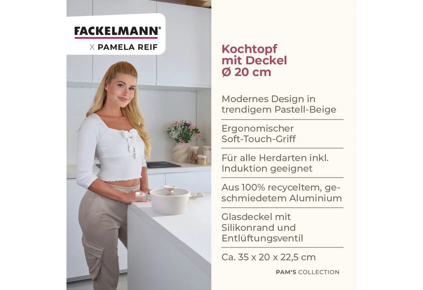 Fackelmann Kochtopf mit Deckel 24 cm Pastell-Beige Aluminium - Bild 3