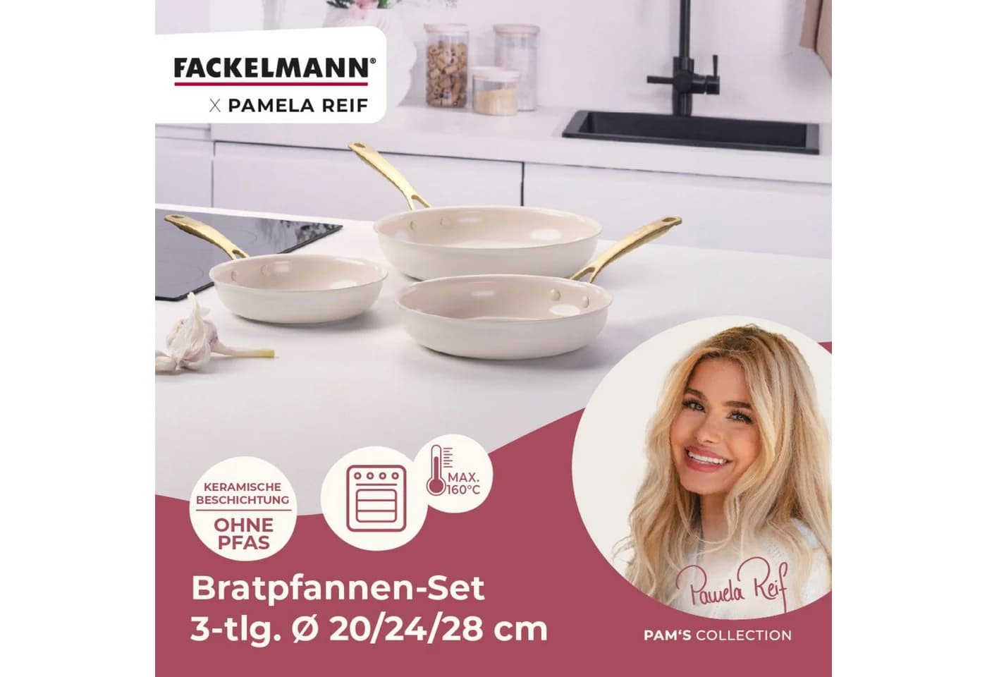 FACKELMANN Bratpfannen-Set 3-tlg. Beige/Gold Aluminium Keramik