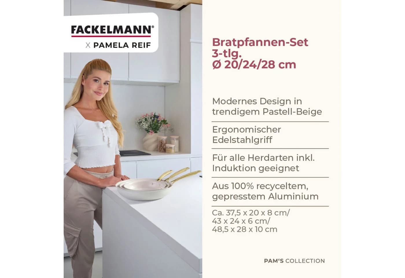 FACKELMANN Bratpfannen-Set 3-tlg. Beige/Gold Aluminium Keramik - Bild 3