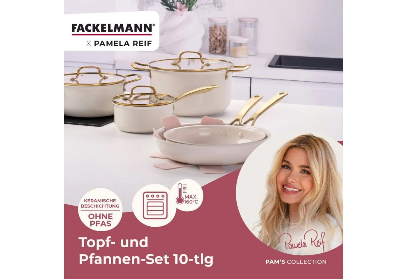 FACKELMANN Topf-Set 10-tlg. Aluminium Keramikbeschichtung Gold