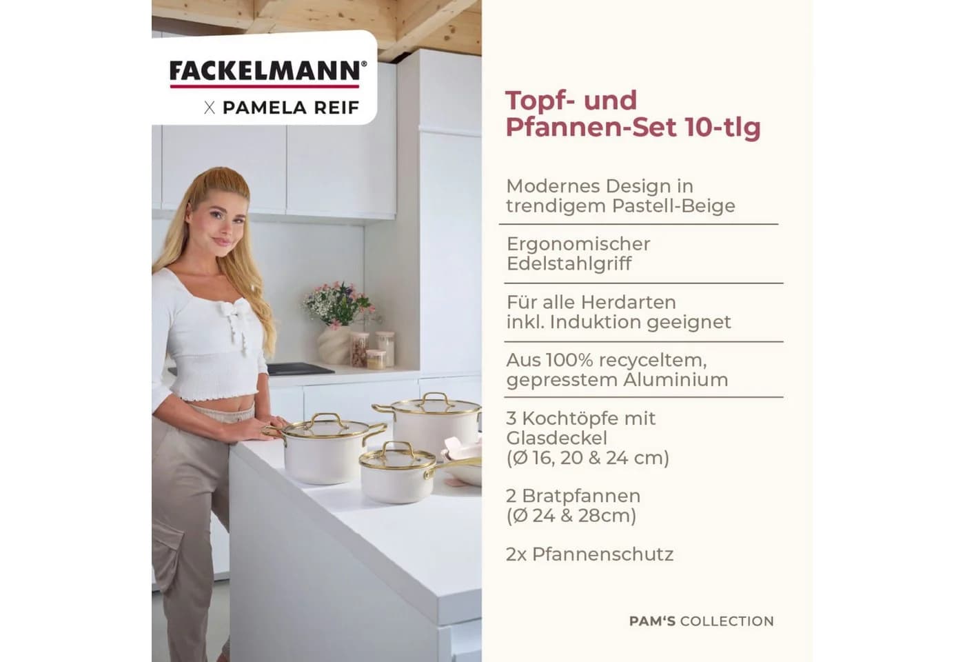 FACKELMANN Topf-Set 10-tlg. Aluminium Keramikbeschichtung Gold - Bild 3