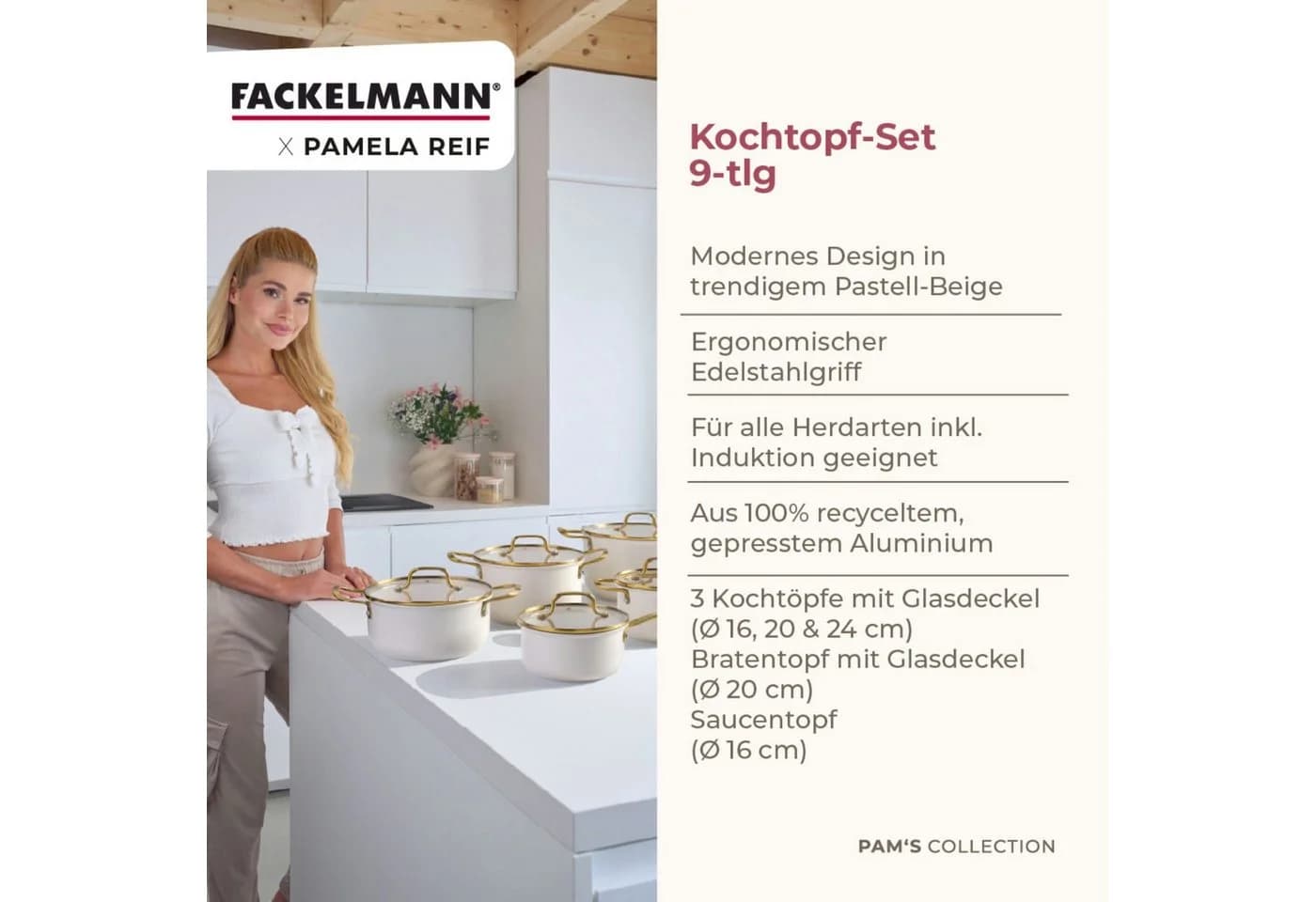 FACKELMANN Signature Kochtopf-Set 9-tlg. Beige/Gold Keramikbeschichtung - Bild 3