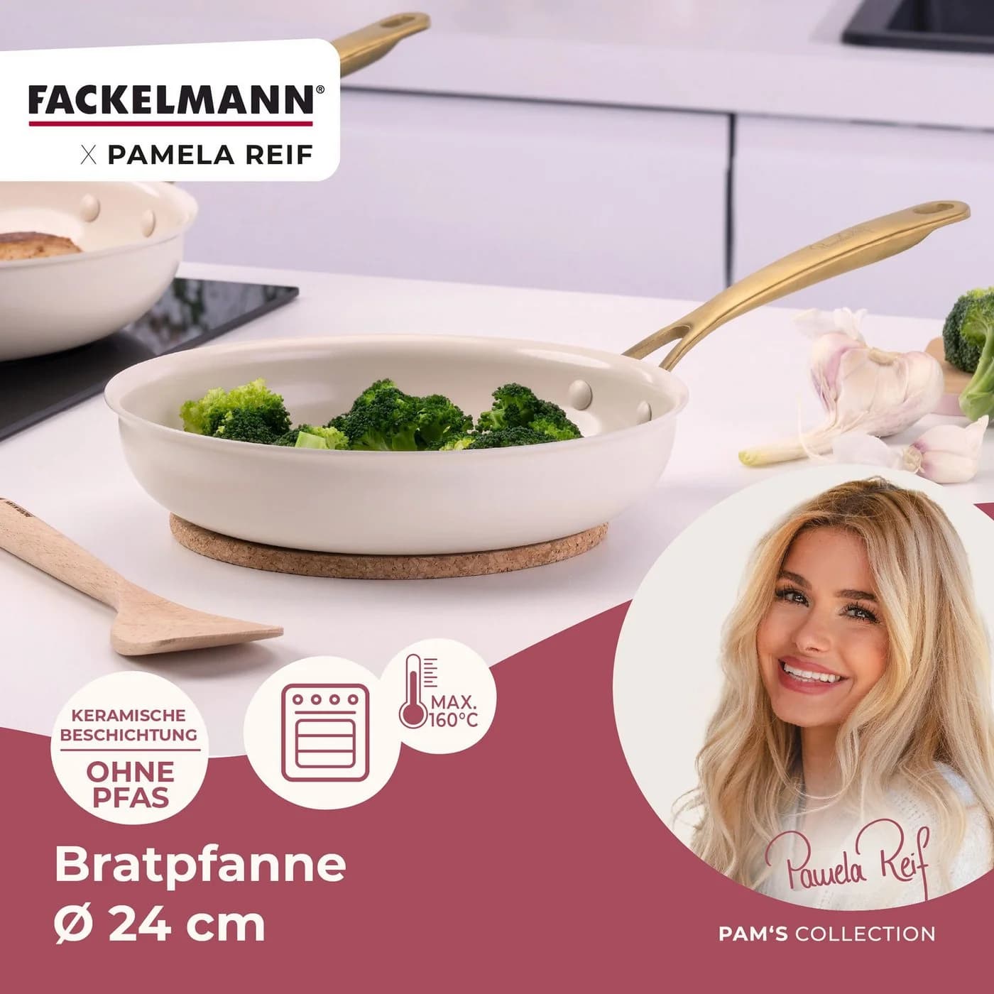 FACKELMANN Bratpfanne 24 cm Antihaft Gold-PVD Edelstahlgriff