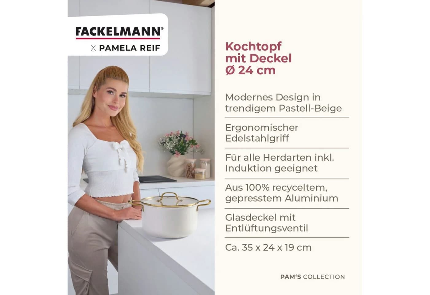 FACKELMANN Signature Kochtopf mit Deckel Pastell-Beige Gold - Bild 3