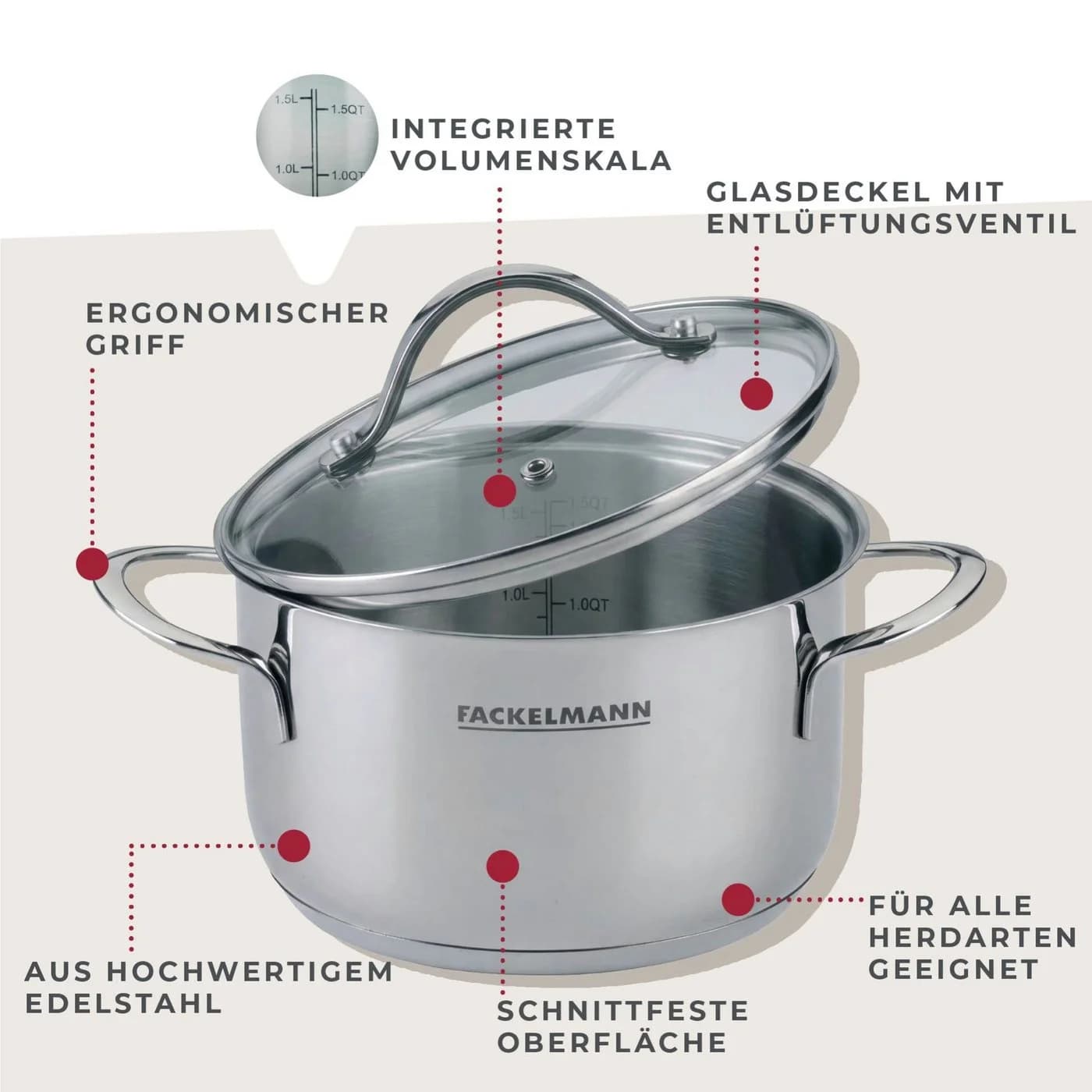FACKELMANN Kochtopf mit Deckel, Edelstahltopf, Suppentopf, Saucenpot - Bild 3