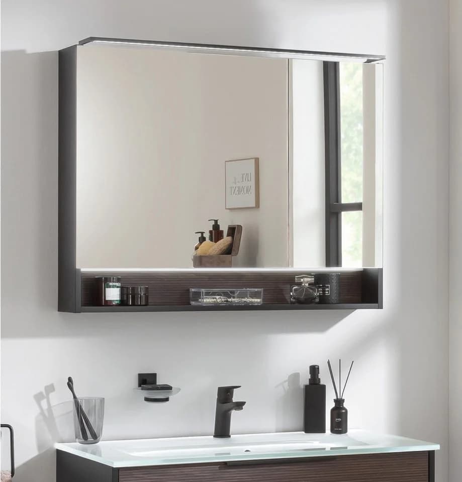 Eleganter Spiegelschrank aus Glas und Eiche