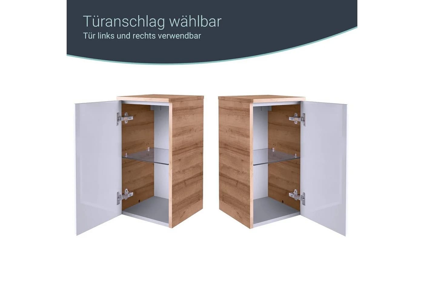 FACKELMANN Unterschrank MILANO Weiß Hochglanz Ast-Eiche-Optik - Bild 5