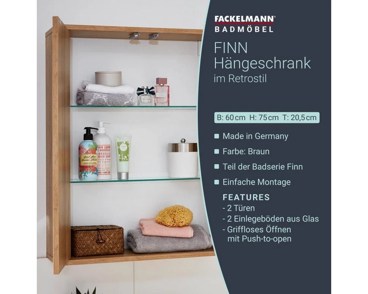 FACKELMANN Hängeschrank FINN Doppel-Hängeschrank Braun Ast-Eiche-Optik