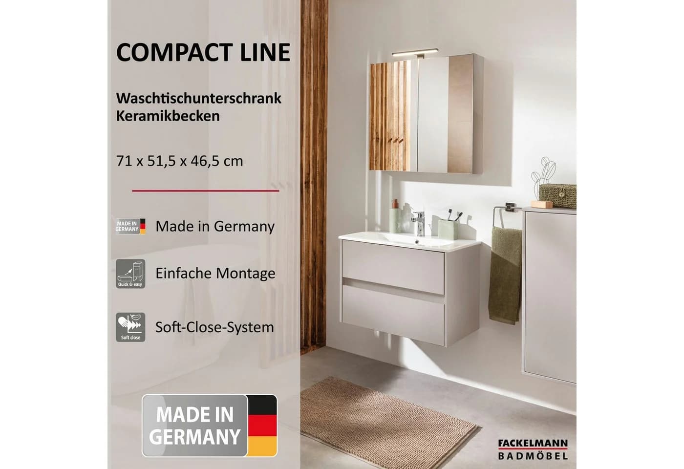 FACKELMANN Badmöbel-Set COMPACT LINE mit Keramikwaschbecken Grau - Bild 2