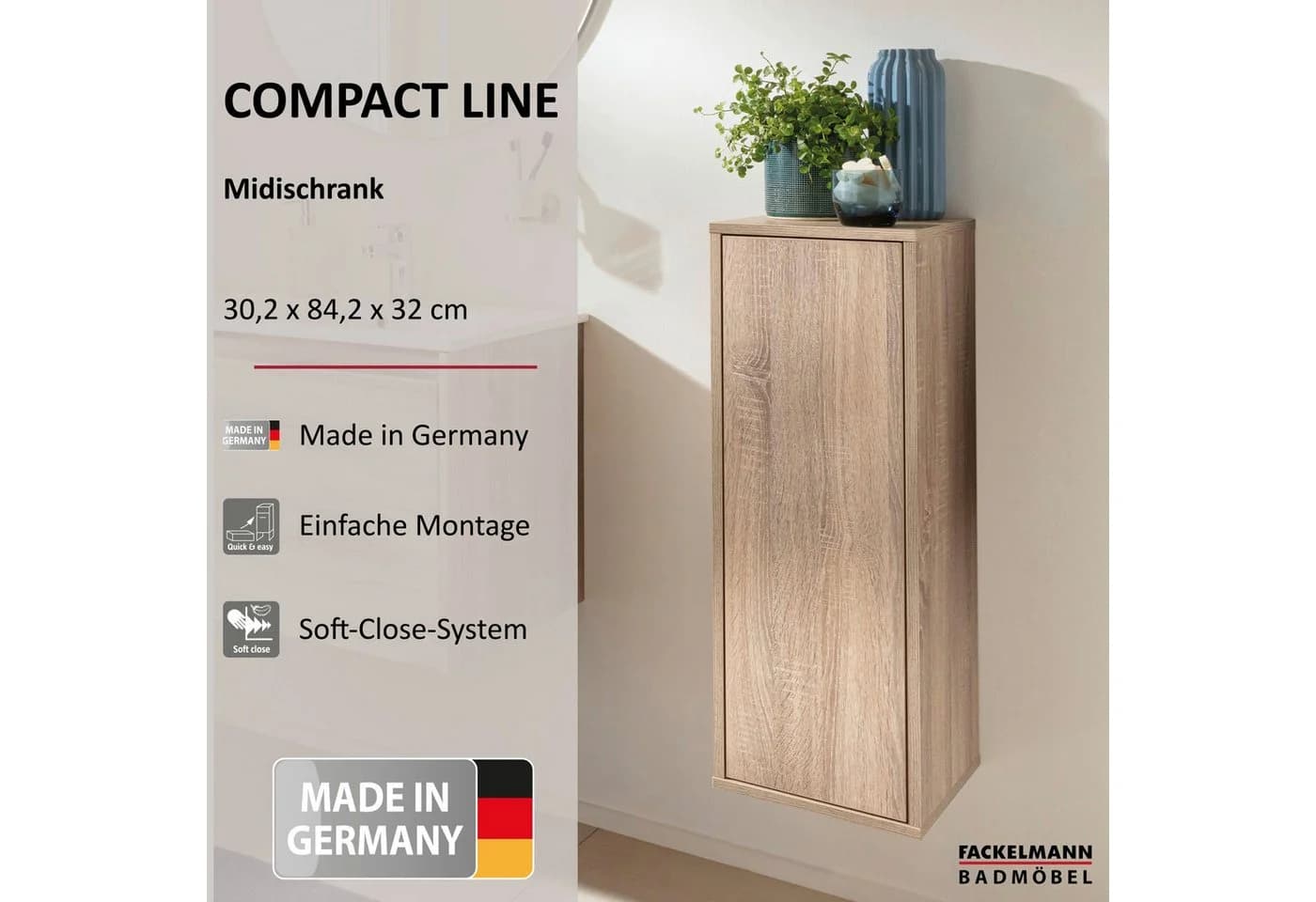 FACKELMANN Midischrank Badezimmerschrank Sonoma-Eiche Design - Bild 2