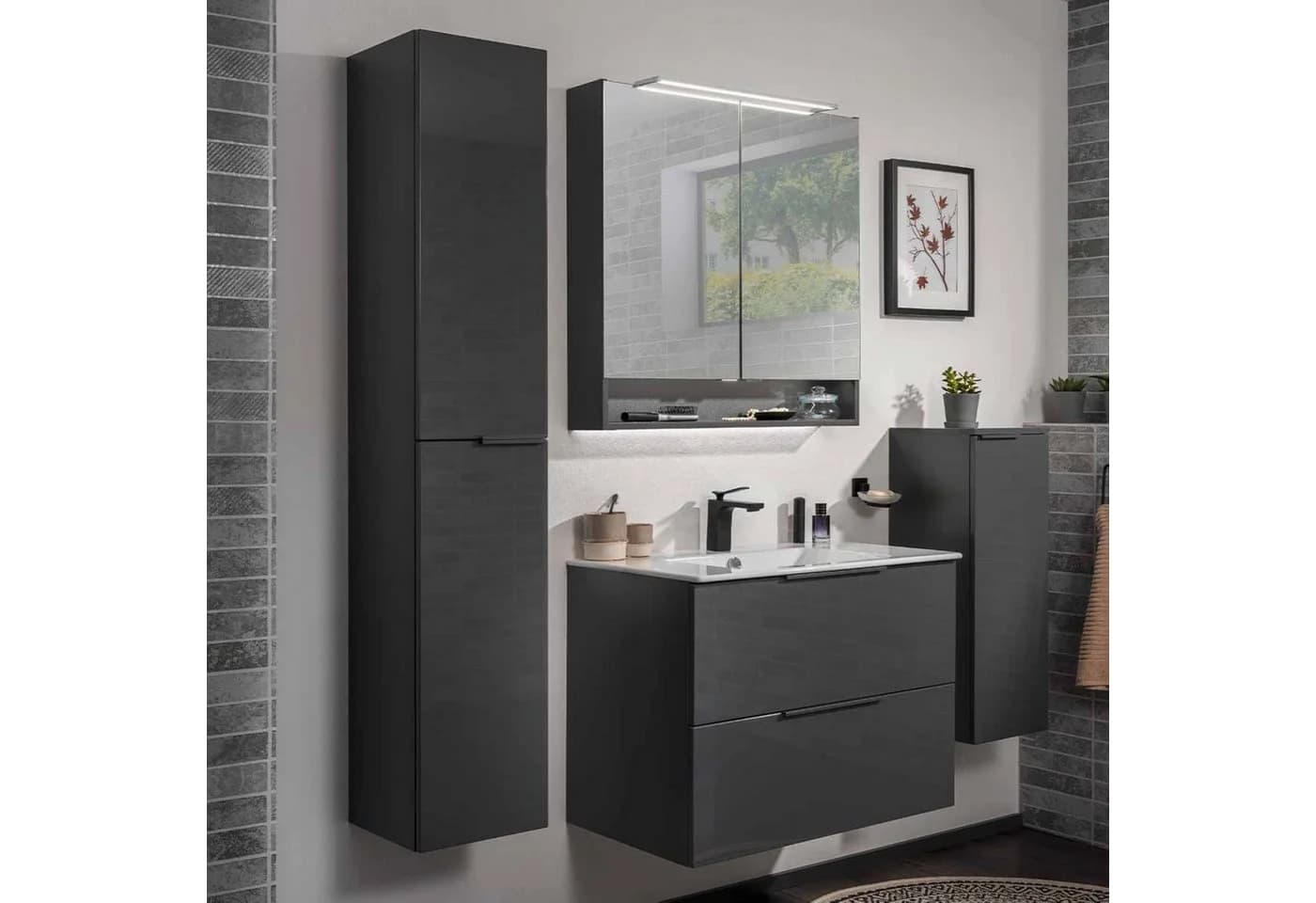 FACKELMANN Hochschrank LUNA Schwarz/Anthrazit mit Soft-Close