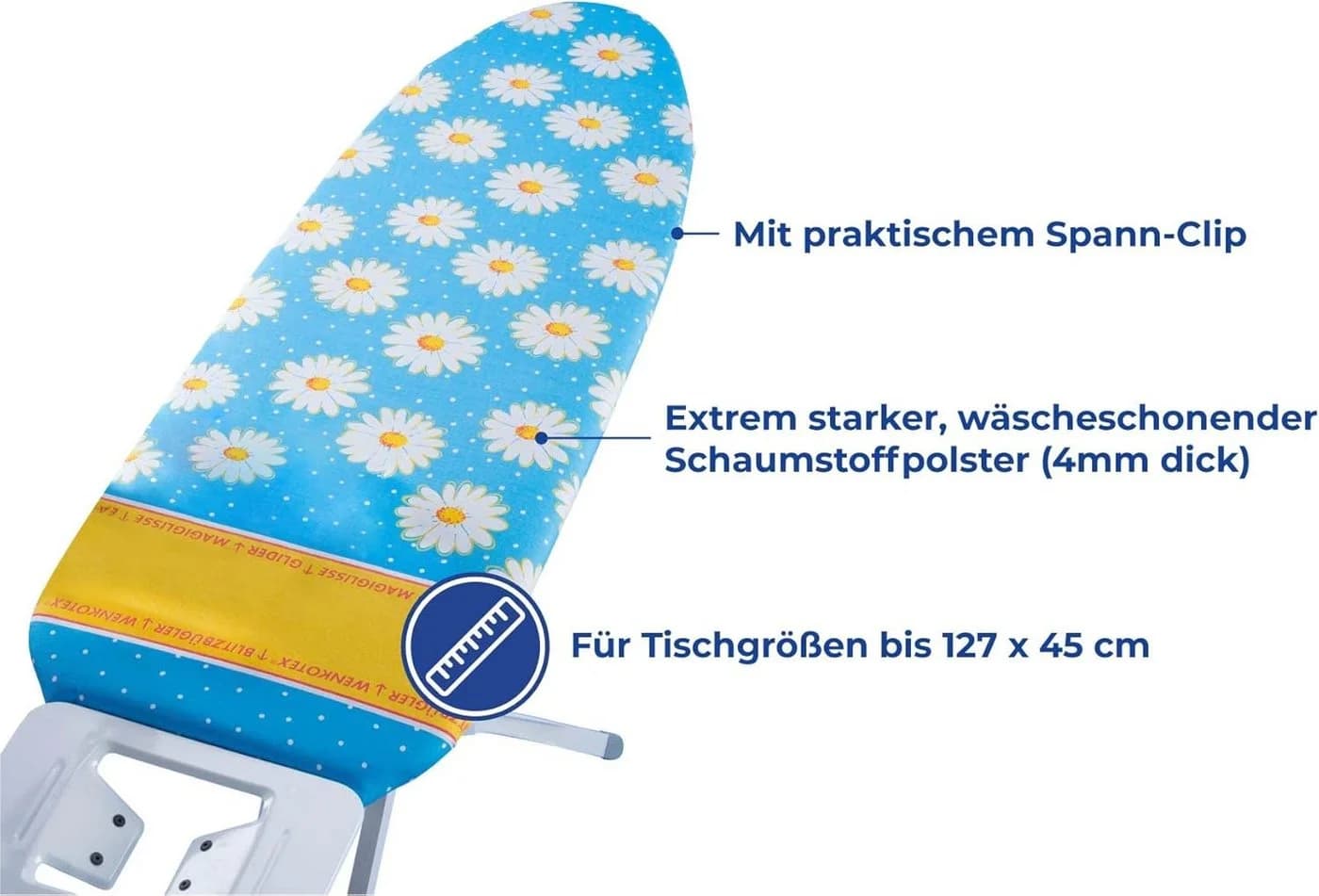 MAXIMEX Bügelbrettbezug Modell Margie türkis-gelb mit Blitzbüglerzone