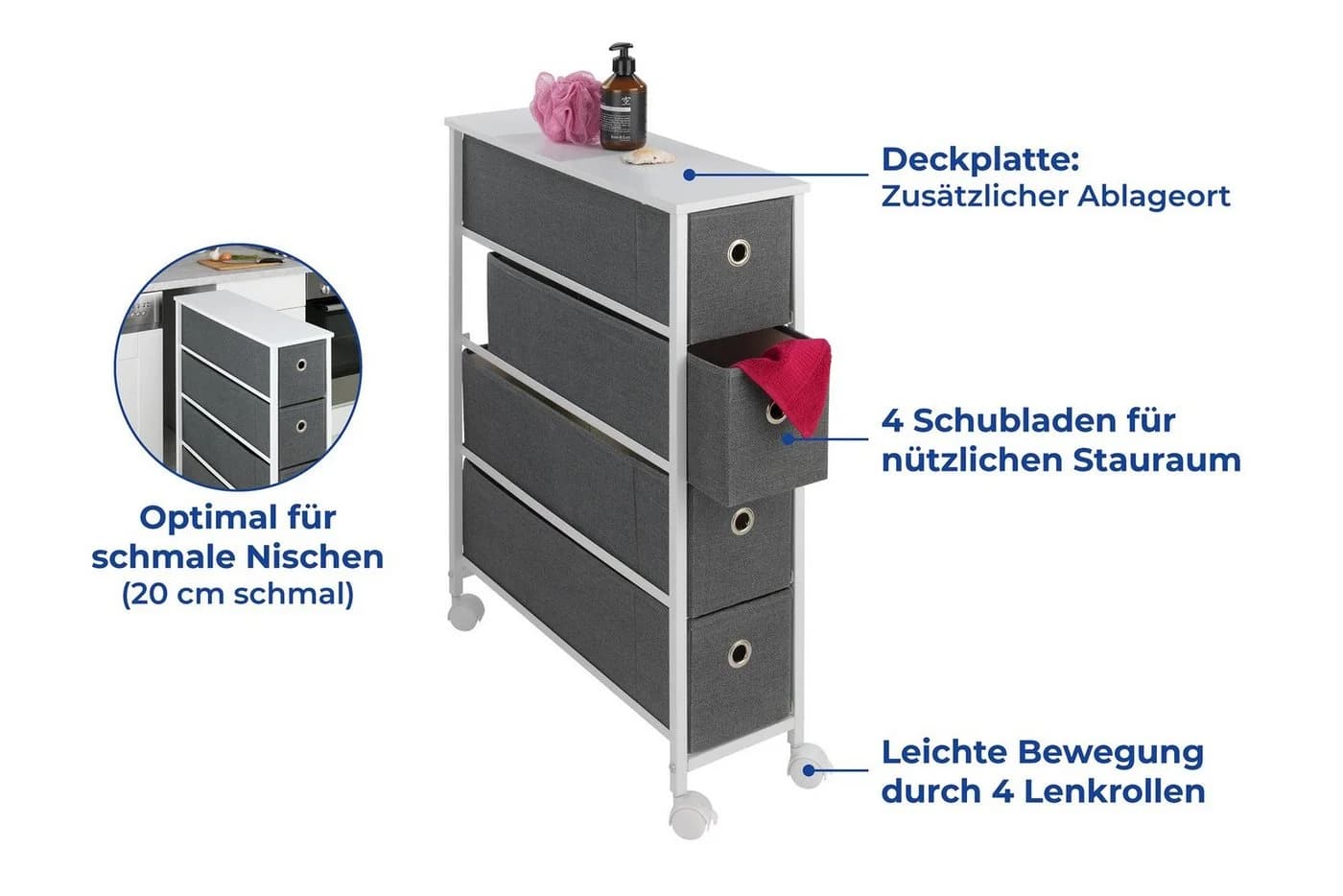 Maximex Ablageelement Nischenwagen mit 4 Schubladen Weiß - Bild 4