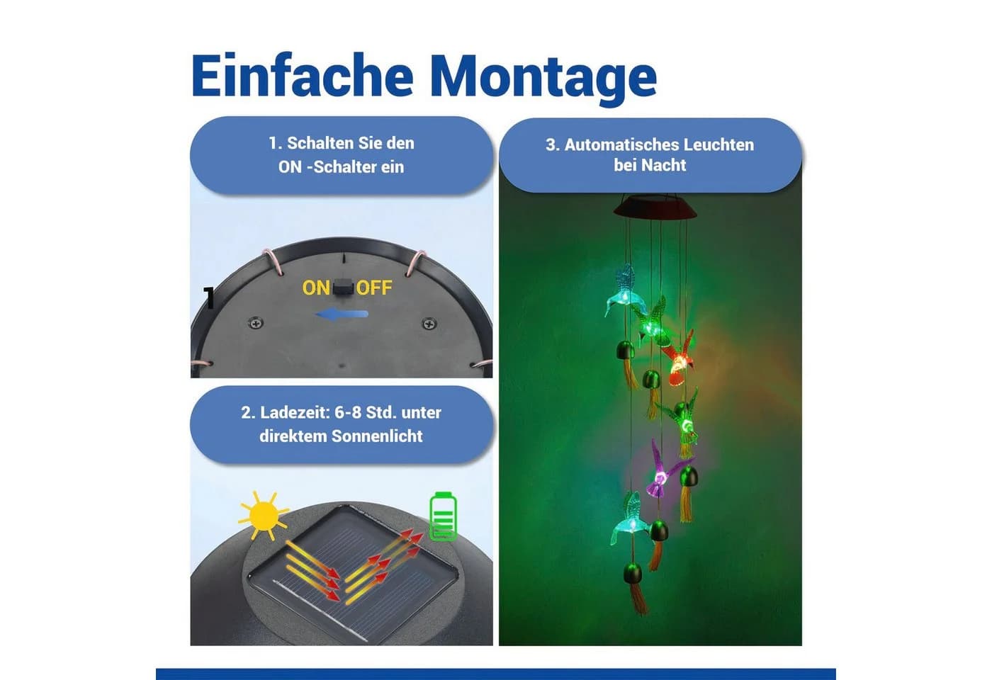 LED Gartenleuchte MAXIMEX 'Modell Kolibri' - Solarbetriebenes Windspiel - Bild 5