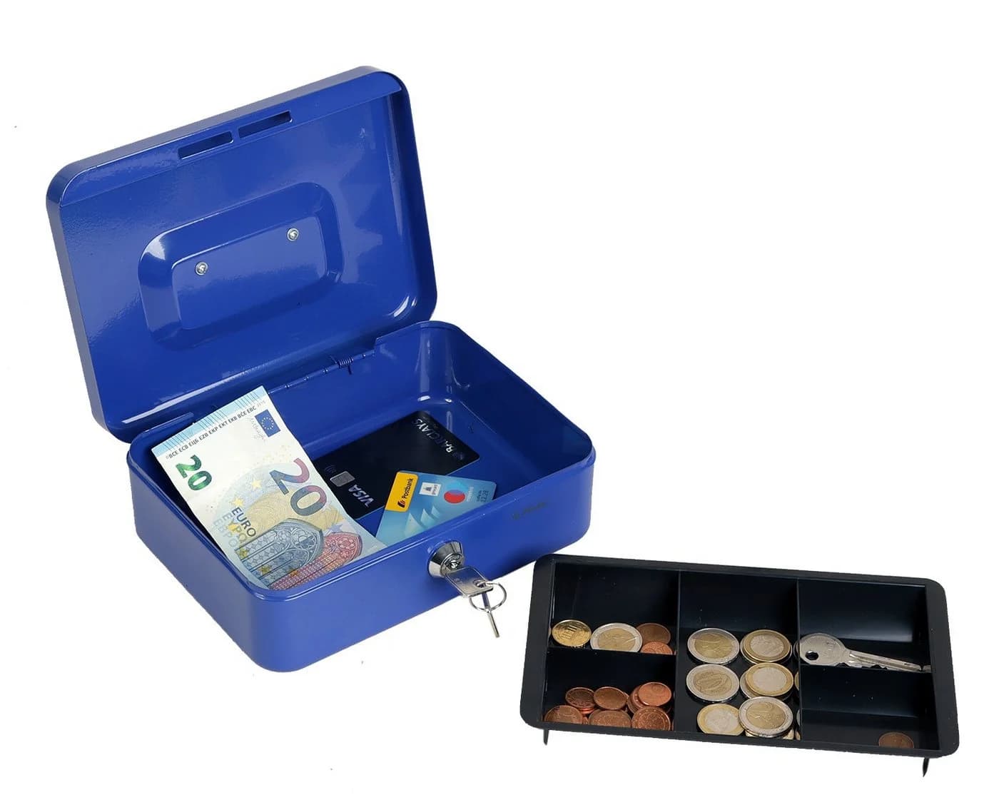 Herlitz Geldkassette Mittel abschließbar Blau, 2x Schlüssel Hartgeldeinsatz - Bild 4