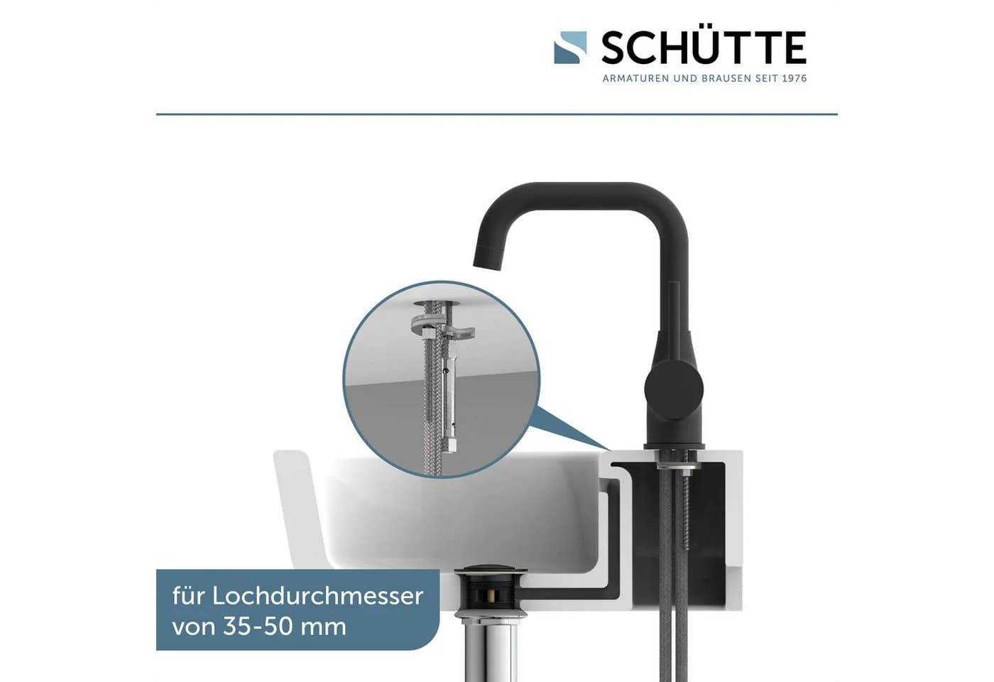 Schütte Waschtischarmatur RAVENNA Chrom Schwarz Pop-up Ablauf - Bild 4