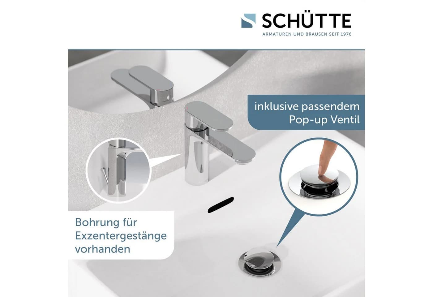 Schütte Waschtischarmatur MONTANA Chromfarben Pop Up Ablaufventil - Bild 4
