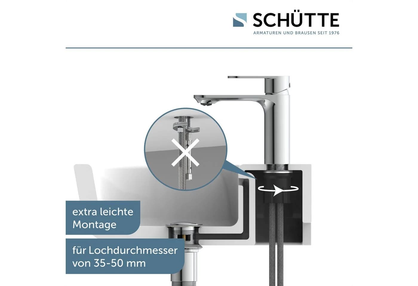 Schütte Waschtischarmatur MONTANA Chromfarben Pop Up Ablaufventil - Bild 5