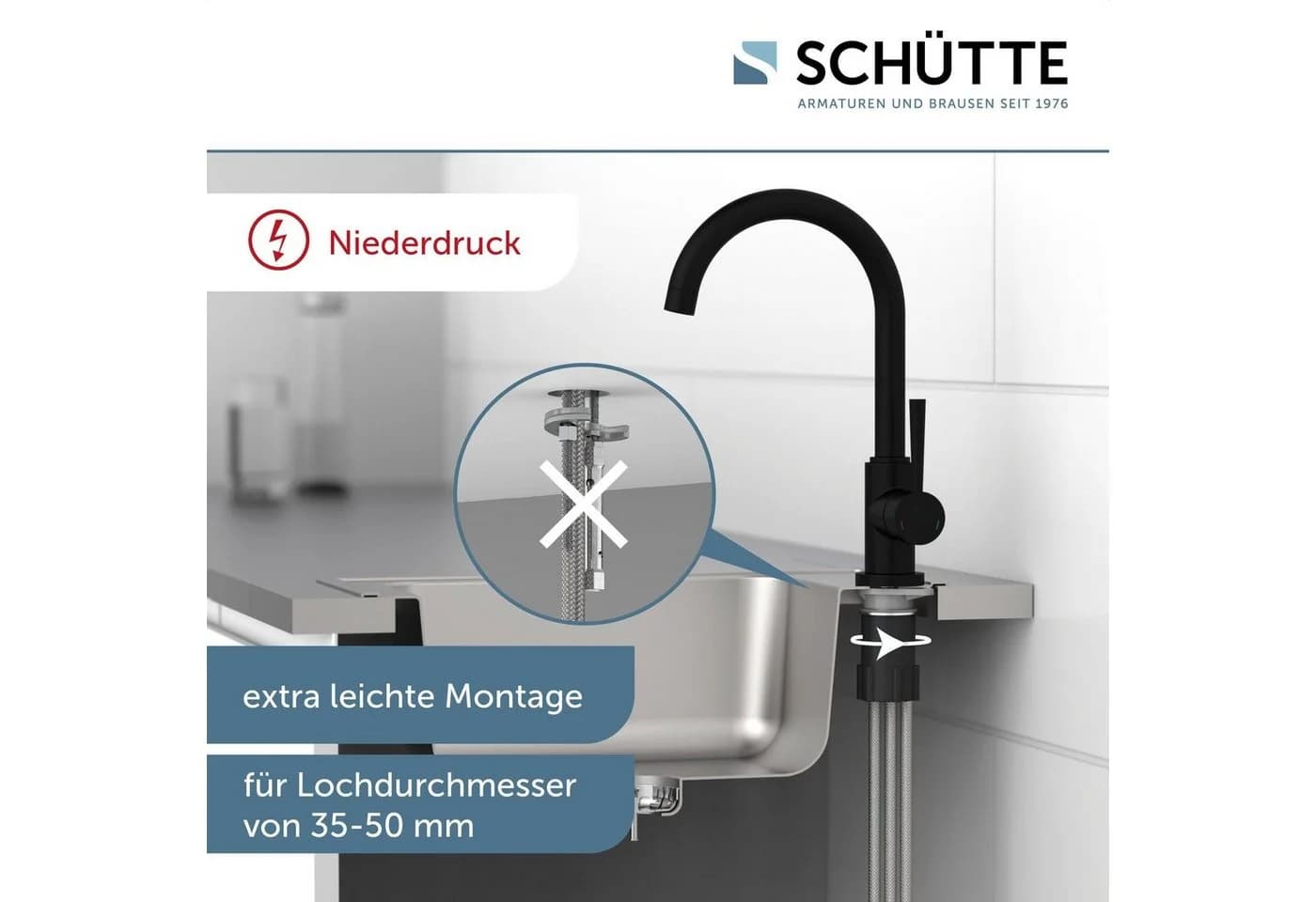 Schütte Spültischarmatur Cornwall Niederdruckarmatur Schwarz - Bild 3