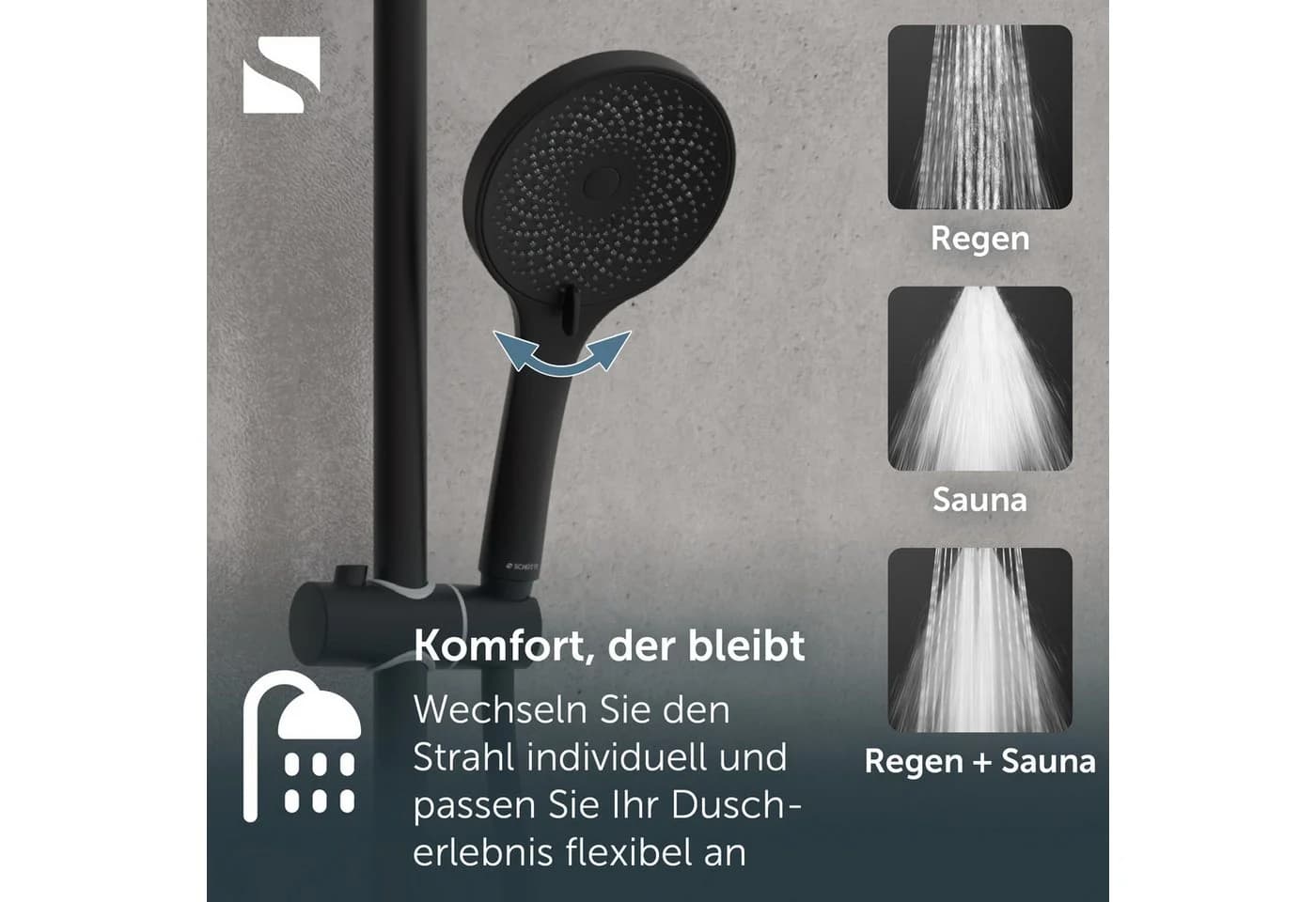 Schütte Duschsystem BLACK mit Thermostat und höhenverstellbarer Halterung - Bild 4