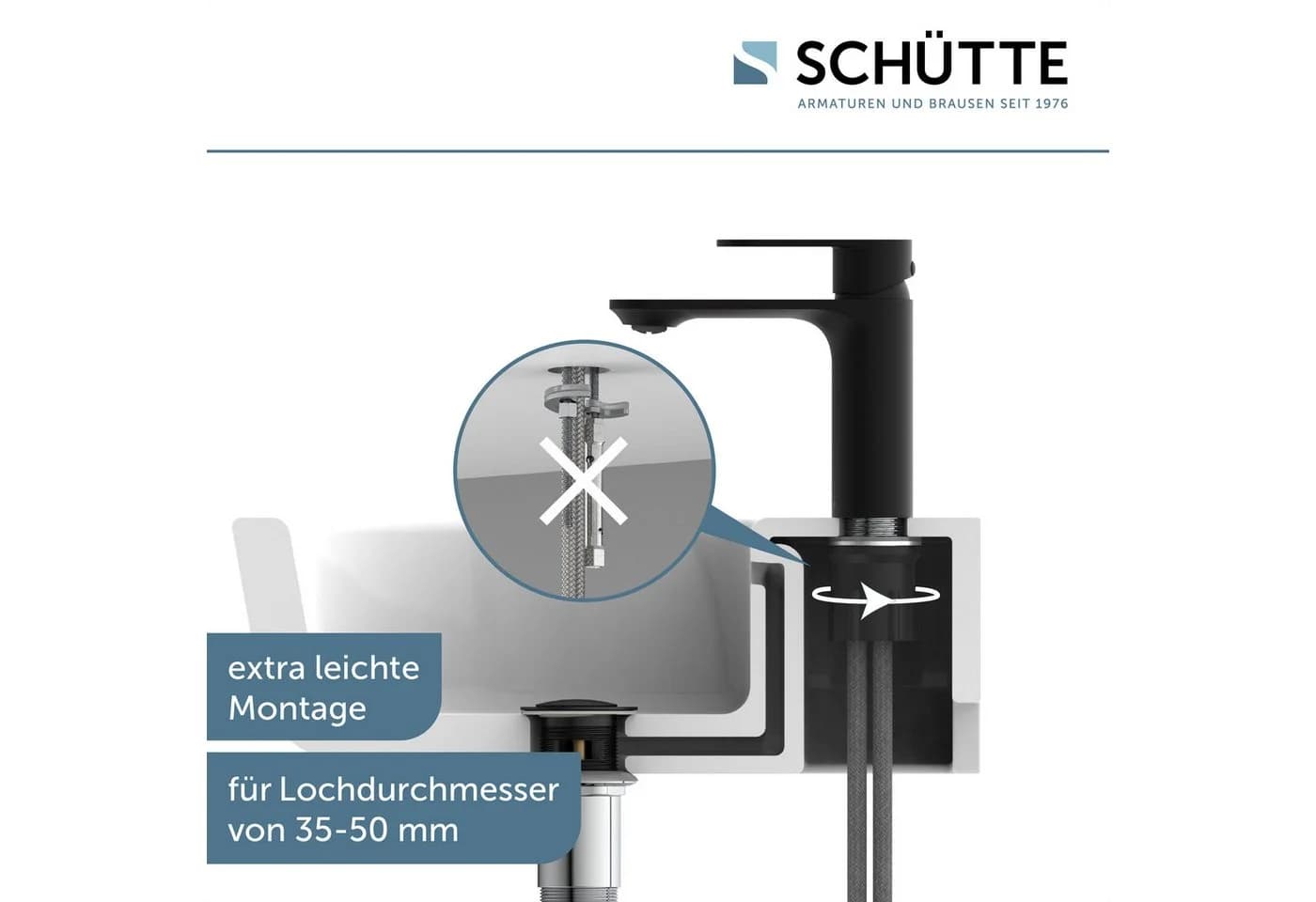 Schütte Waschtischarmatur MONTANA Schwarz Matt mit Pop Up Ablaufventil - Bild 5