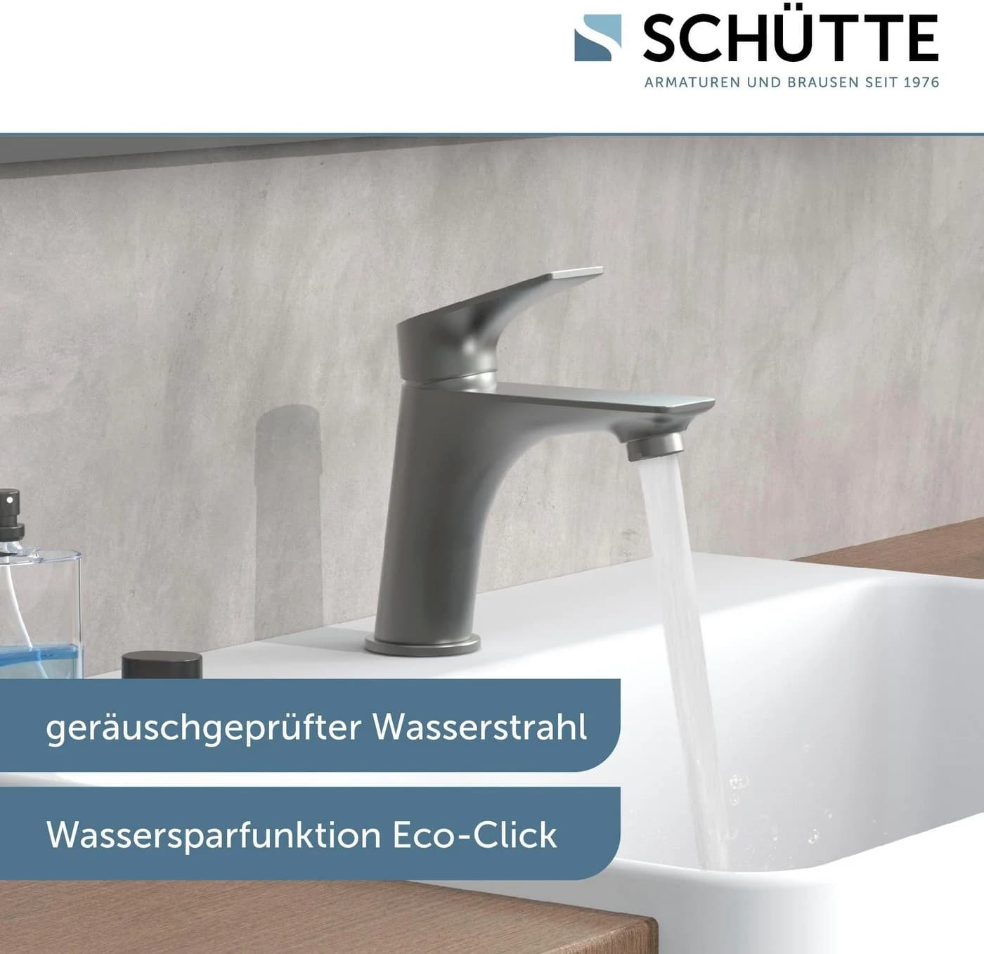 Schütte Waschtischarmatur BOSTON Graphit Matt mit Eco-Click & Pop-Up