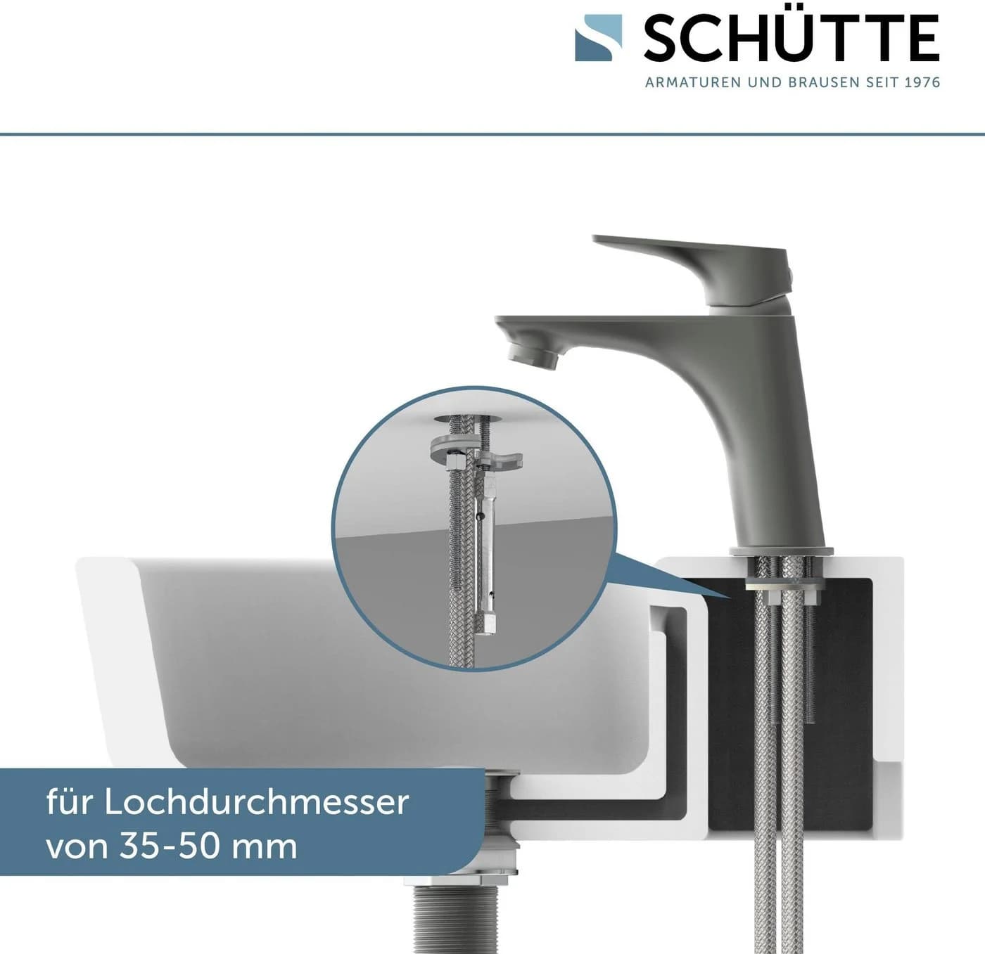 Schütte Waschtischarmatur BOSTON Graphit Matt mit Eco-Click & Pop-Up - Bild 4