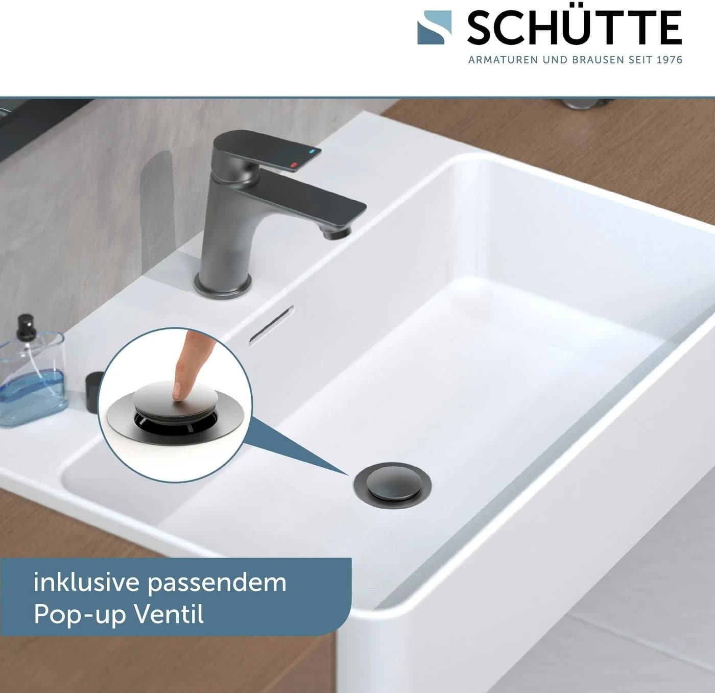 Schütte Waschtischarmatur BOSTON Graphit Matt mit Eco-Click & Pop-Up - Bild 5