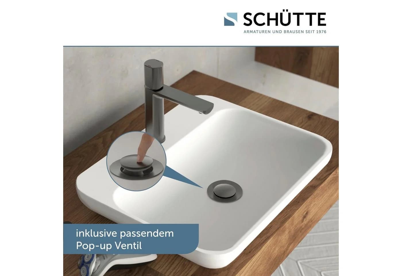 Schütte Waschtischarmatur NEW YORK Grau mit Pop Up Abfluss