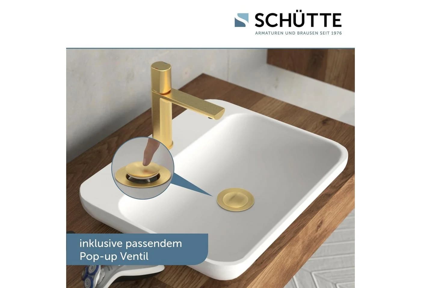 Schütte Waschtischarmatur NEW YORK Gold matt mit Pop Up Abfluss