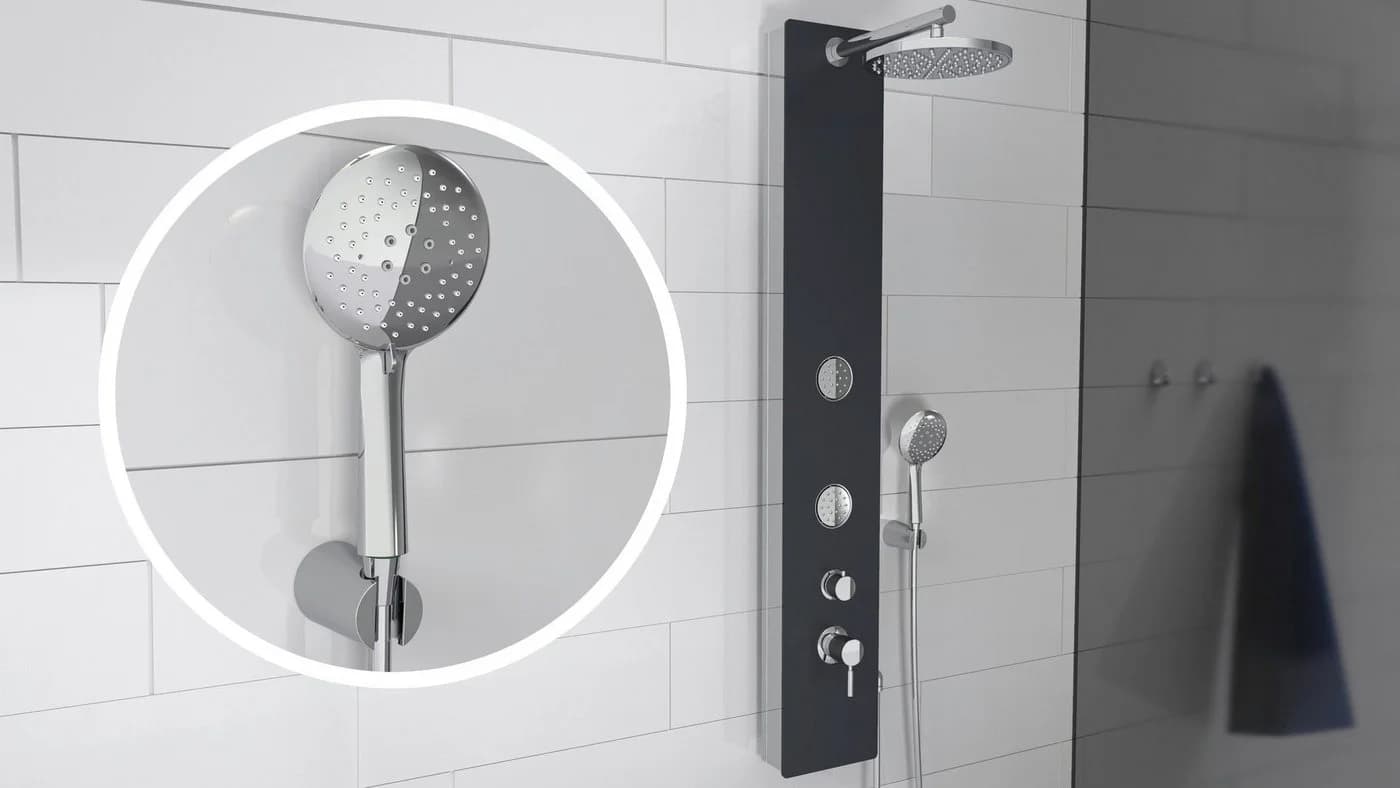 Schütte Duschsäule 145 cm Regendusche & Massagedüsen Handbrause 3 Funktionen Chromfarben-Schwarz - Bild 3