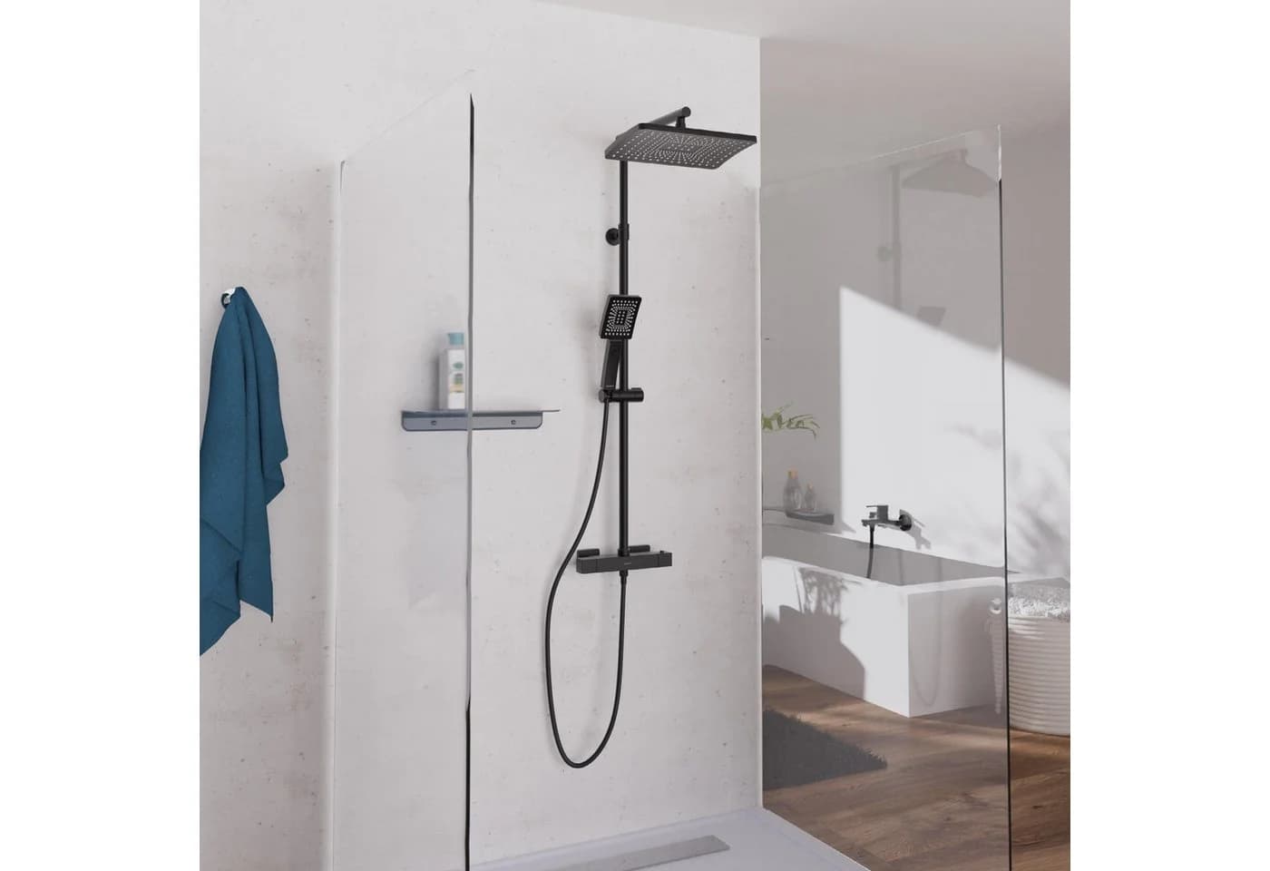 SCHÜTTE Duschbrause TRENTO Schwarz Matt mit Thermostatarmatur