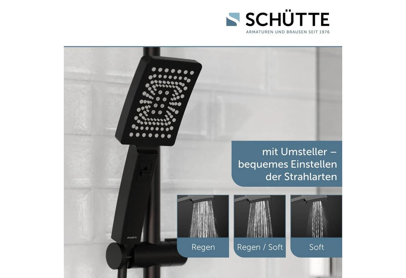 SCHÜTTE Duschbrause TRENTO Schwarz Matt mit Thermostatarmatur - Bild 5