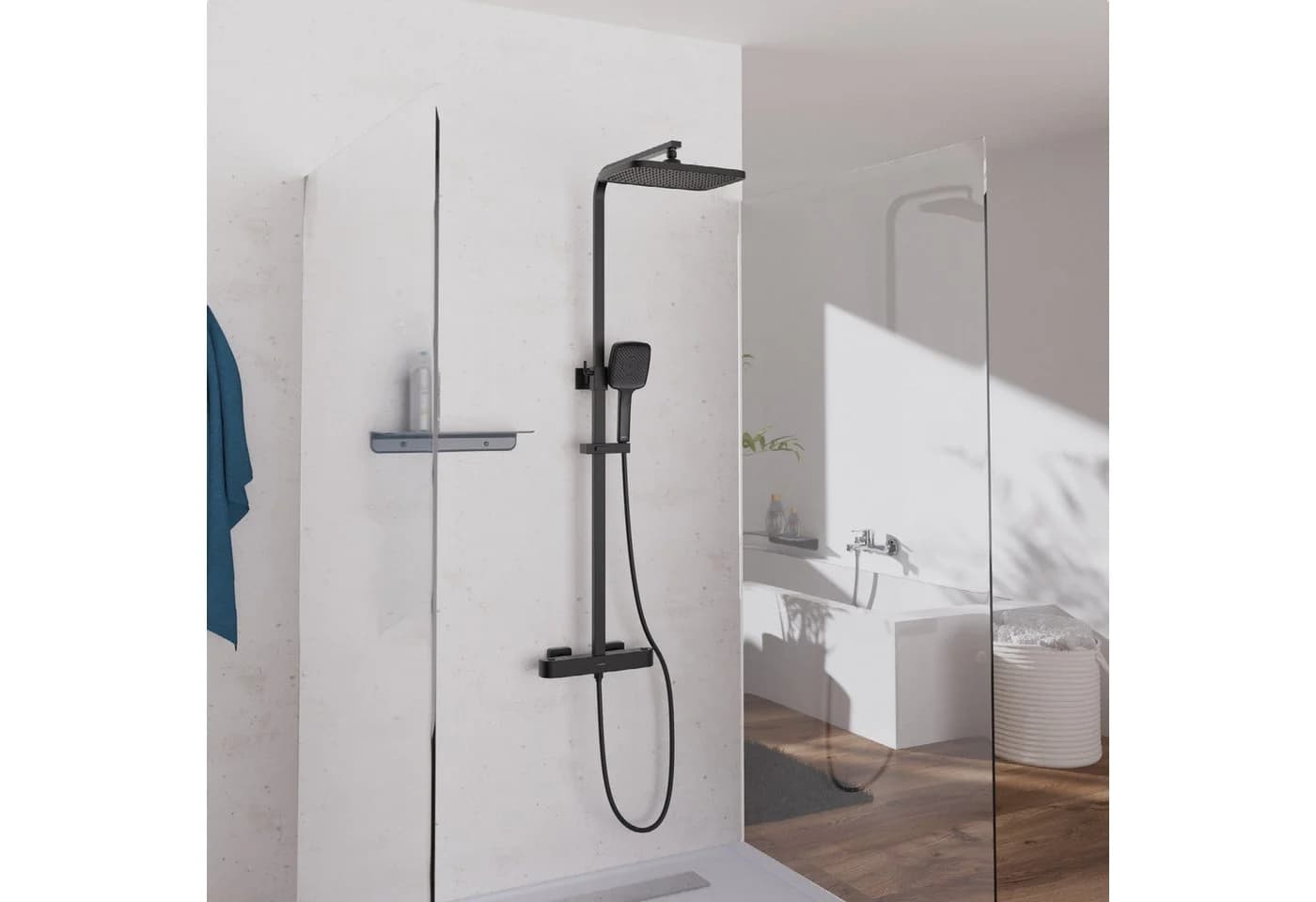 Schütte Brausegarnitur GRAN CANARIA Schwarz matt mit Thermostat und Regendusche