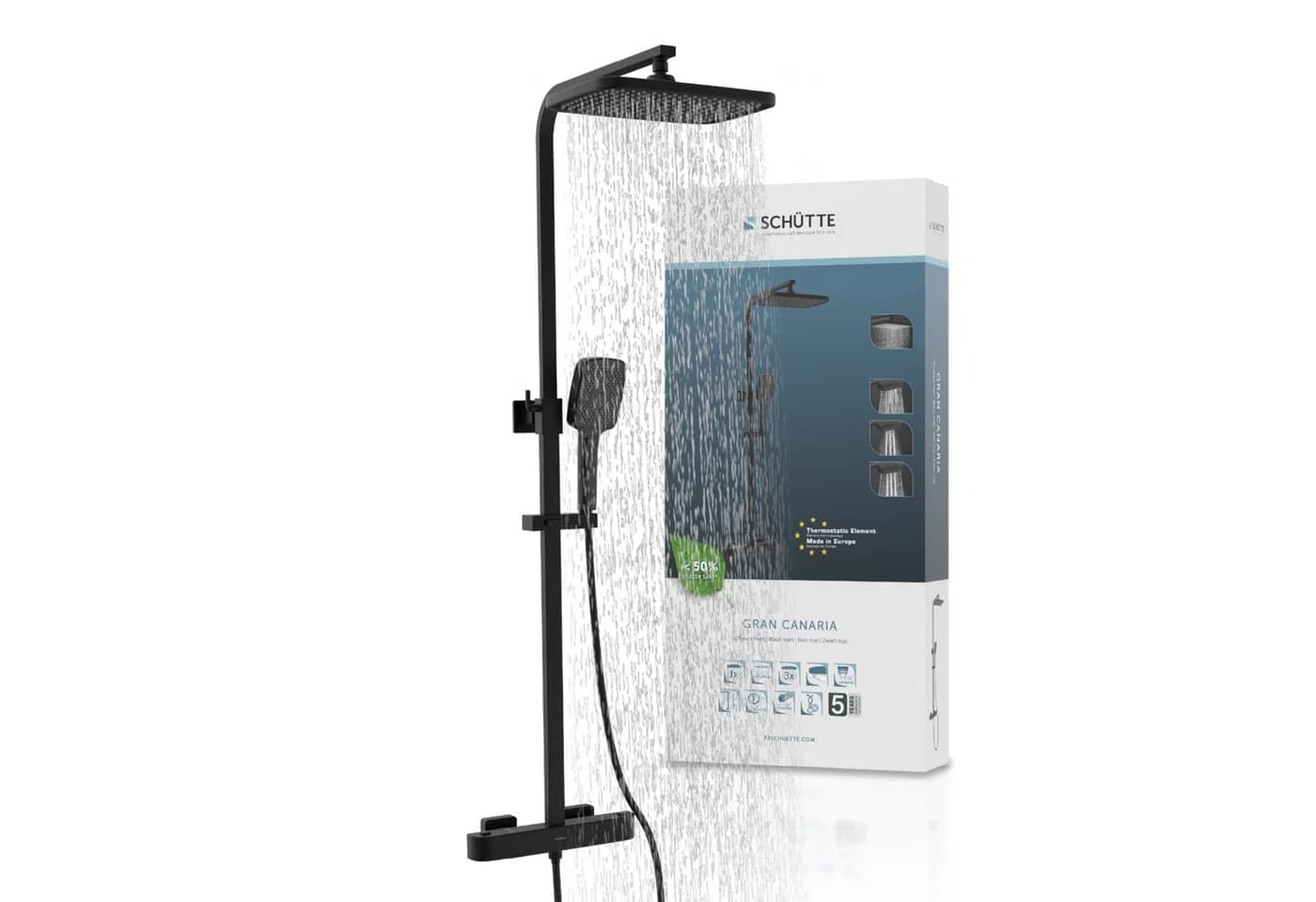 Schütte Brausegarnitur GRAN CANARIA Schwarz matt mit Thermostat und Regendusche - Bild 2
