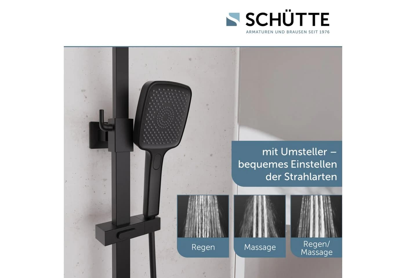 Schütte Brausegarnitur GRAN CANARIA Schwarz matt mit Thermostat und Regendusche - Bild 5