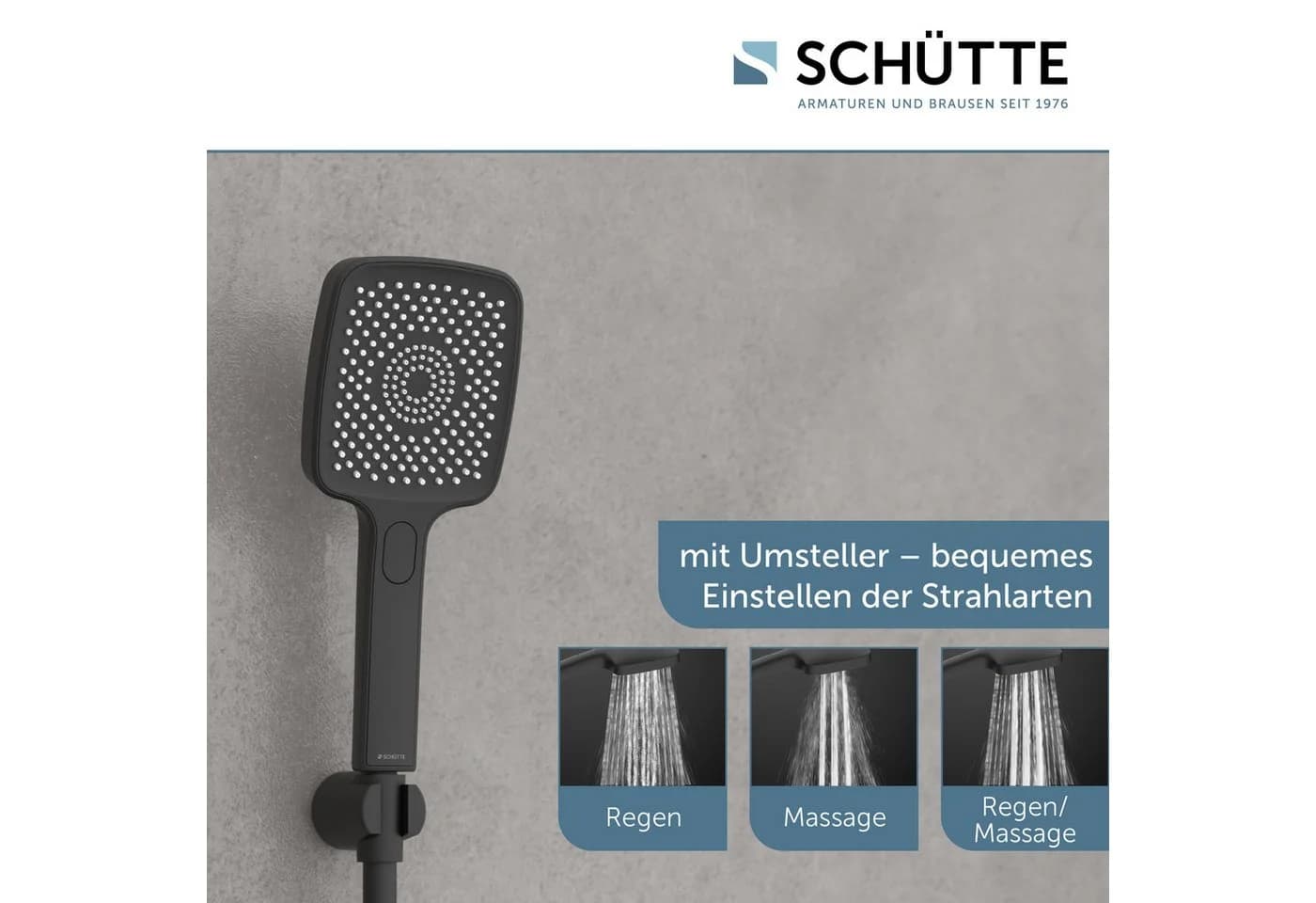 Schütte Handbrause HAWAII Schwarz Matt 3-fach verstellbar wassersparend - Bild 3