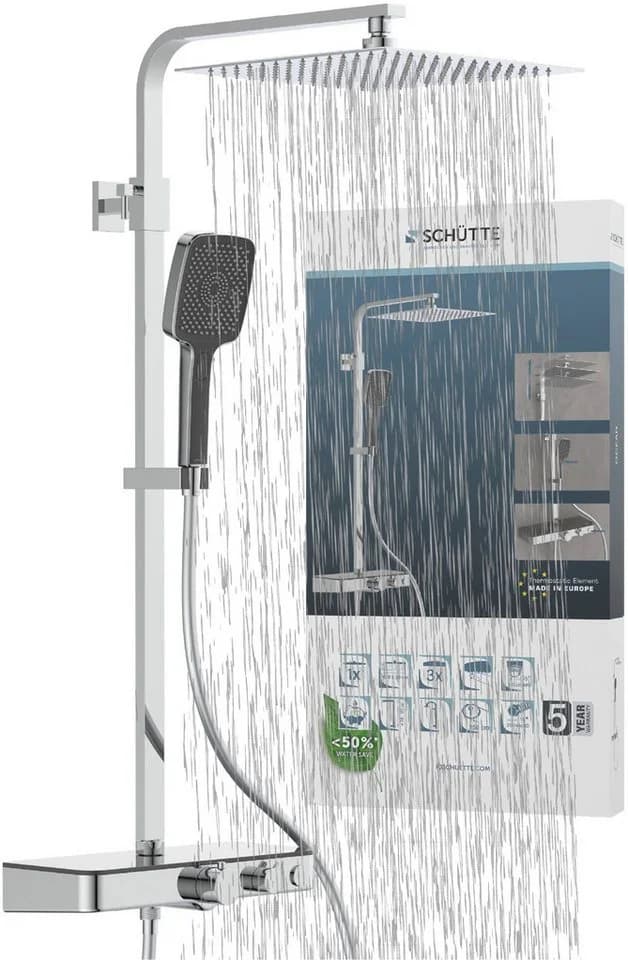 SCHÜTTE OCEAN Brausegarnitur Grau Chromfarbend Thermostat Regendusche - Bild 2