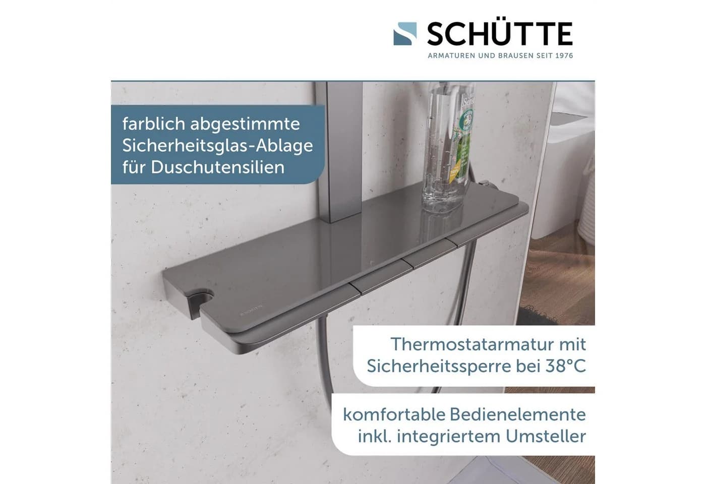 SCHÜTTE Duschsystem HAWAII Überkopfbrause-Set Graphit Matt mit Thermostat - Bild 3