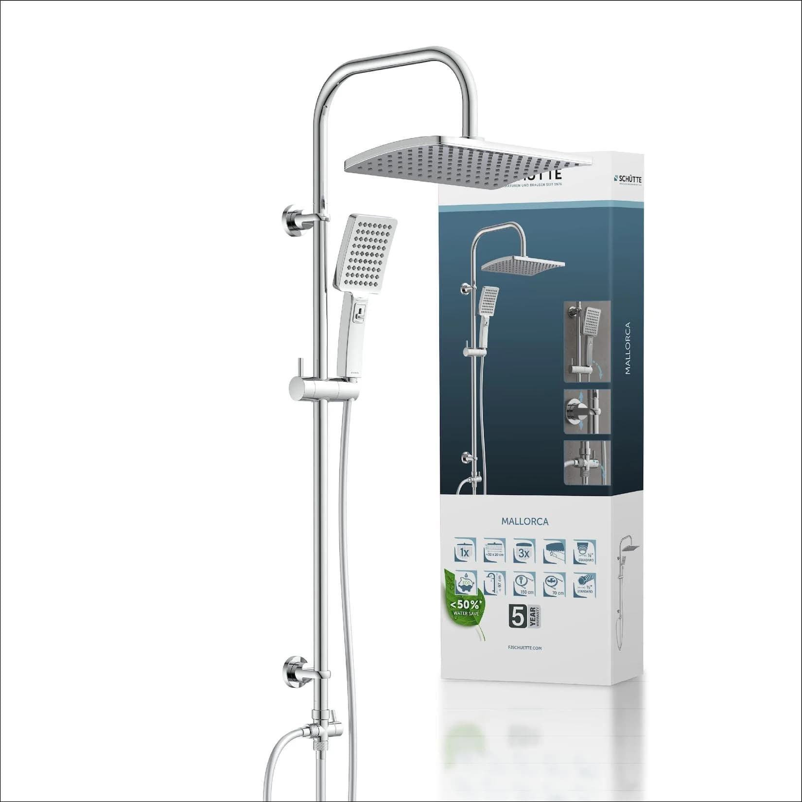 SCHÜTTE Brausegarnitur Mallorca Duschsystem Regendusche Handbrause Chrom Grau